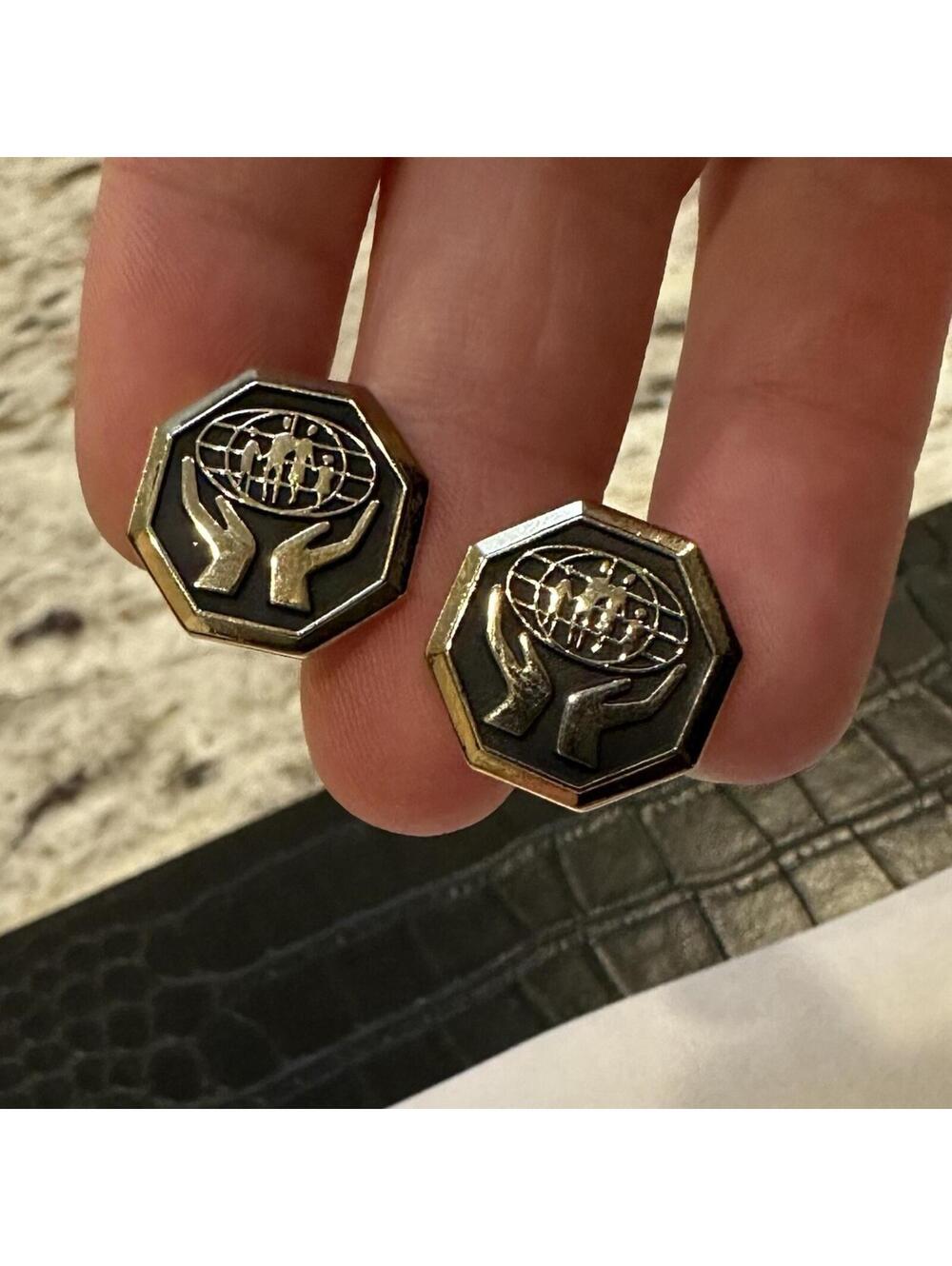 Signed Balfour Men’s Jewelry Bullet Back Cufflinks Mix Black / Gold Tone